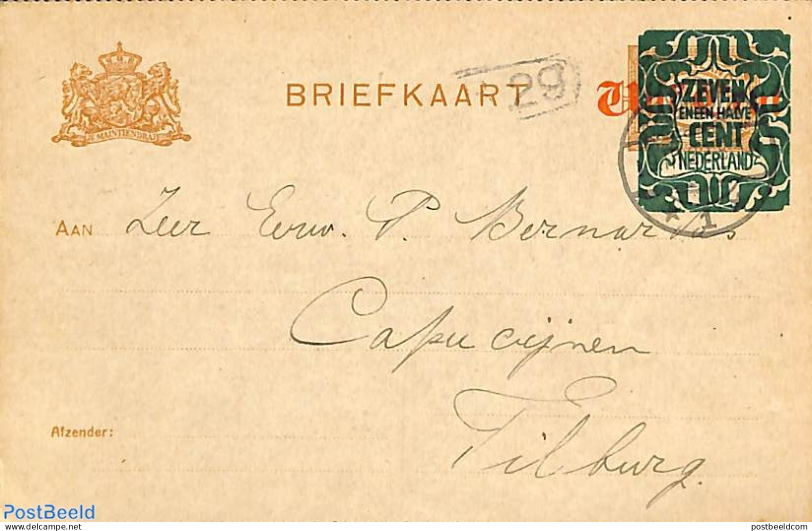 Netherlands 1921 Postcard 7.5c (Geuzendam No. 176bII), Used Postal Stationary - Covers & Documents