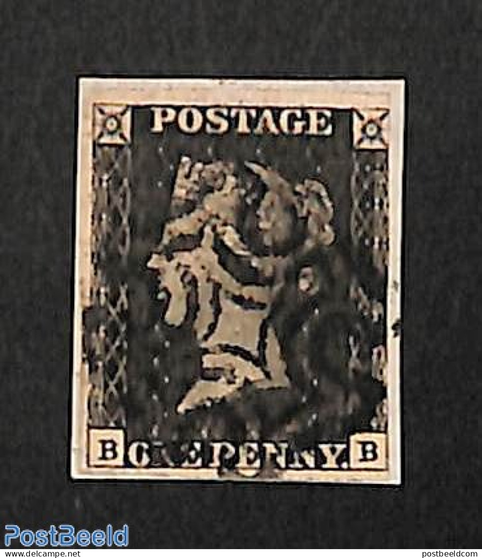 Great Britain 1840 Penny Black, Used, On Piece Of Paper, Used Or CTO - Used Stamps