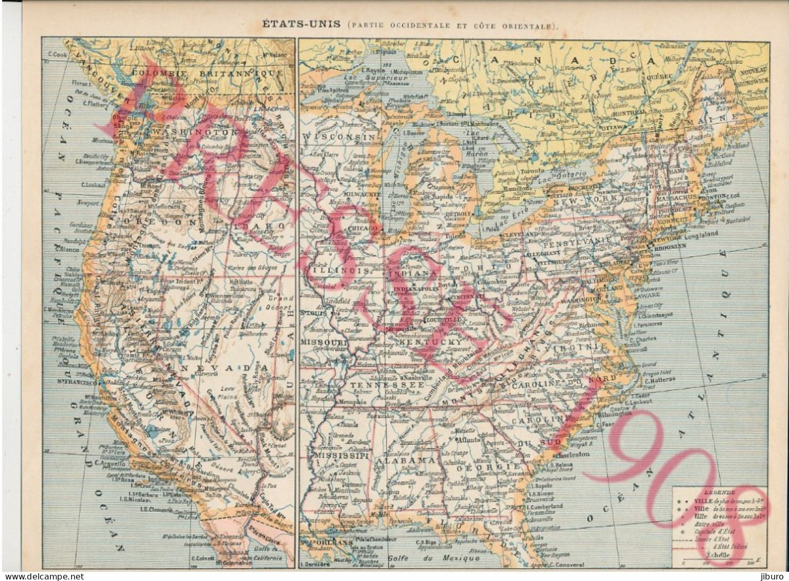 2 Vues 1908 Carte Géographique Etats-Unis - Autres & Non Classés