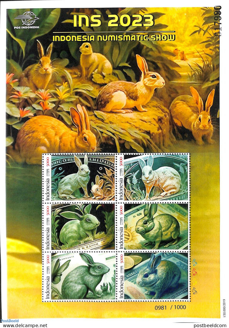 Indonesia 2023 Stamp Show, Rabbits 6v M/s, Mint NH, Nature - Rabbits / Hares - Indonesia