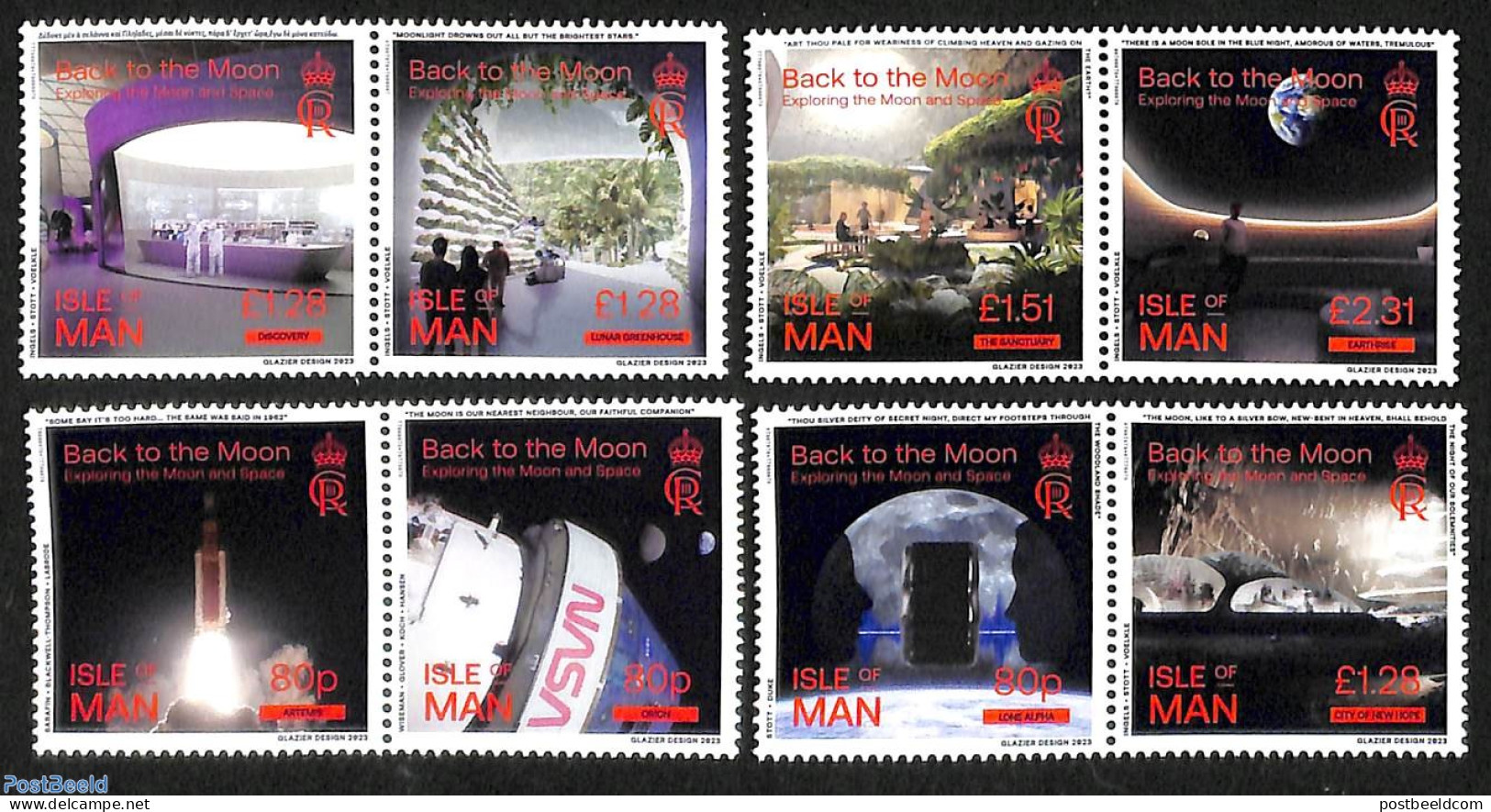 Isle Of Man 2023 Back To The Moon 8v (4x[:]), Mint NH, Transport - Space Exploration - Isle Of Man