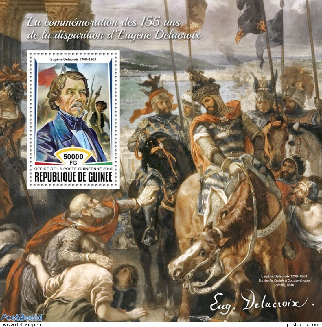 Guinea, Republic 2018 Eugene Delacroix, Mint NH, History - Nature - Militarism - Horses - Art - Paintings - Militaria