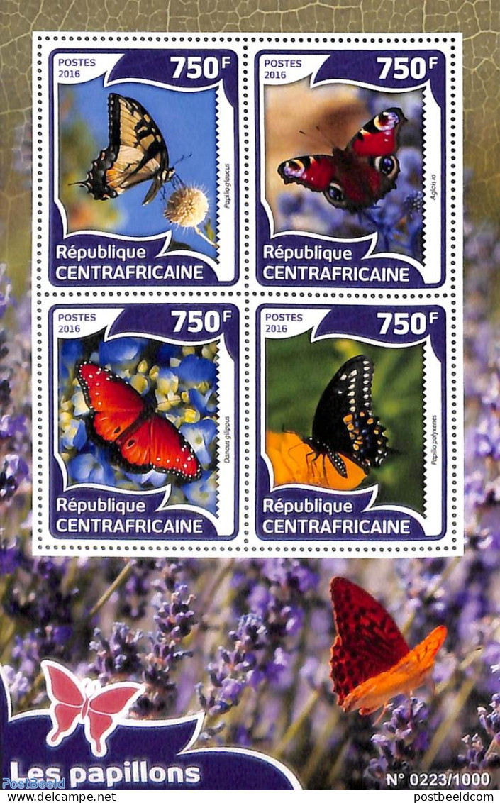 Central Africa 2016 Butterflies 4v M/s, Mint NH, Nature - Butterflies - Zentralafrik. Republik