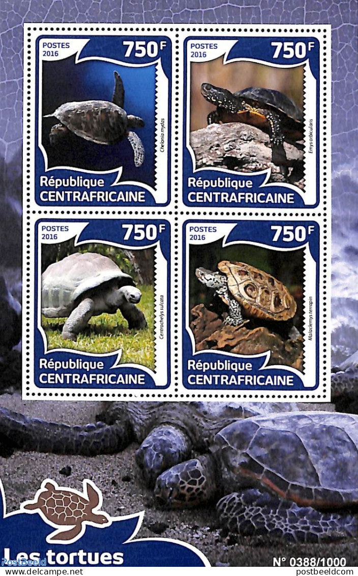 Central Africa 2016 Turtles 4v M/s, Mint NH, Nature - Reptiles - Turtles - Centrafricaine (République)
