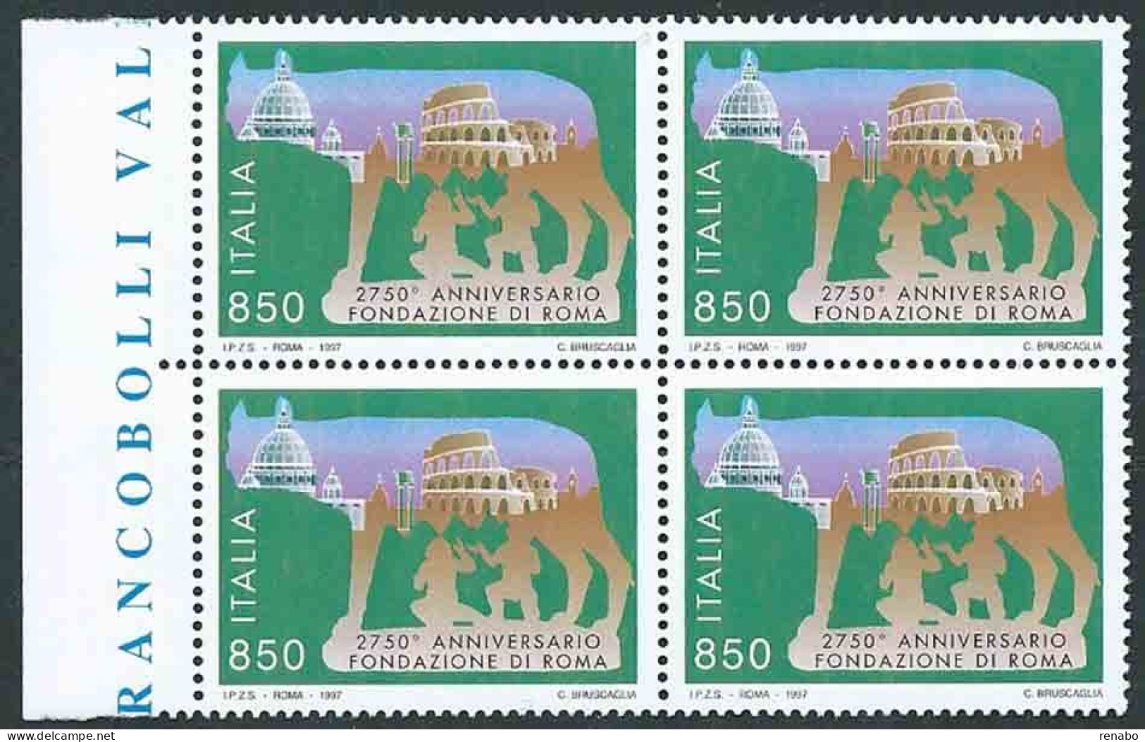 Italia 1997; Anniversario Della Fondazione Di Roma: Quartina Con Bordo Sinistro. - 1991-00: Mint/hinged