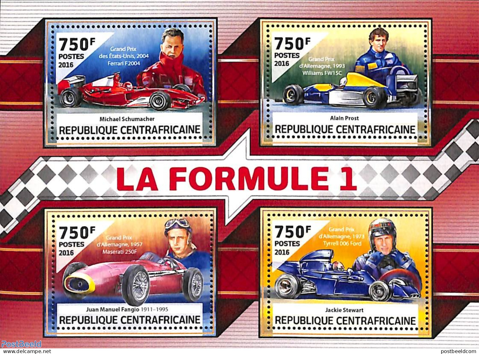 Central Africa 2016 Formula 1 4v M/s, Mint NH, Sport - Autosports - Centrafricaine (République)