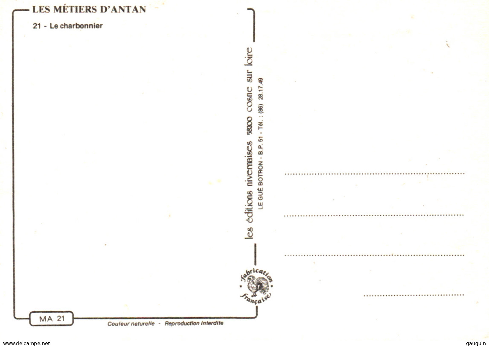 CPM - MÉTIERS D'ANTAN - Le Charbonnier - Editions Nivernaises - Artesanal