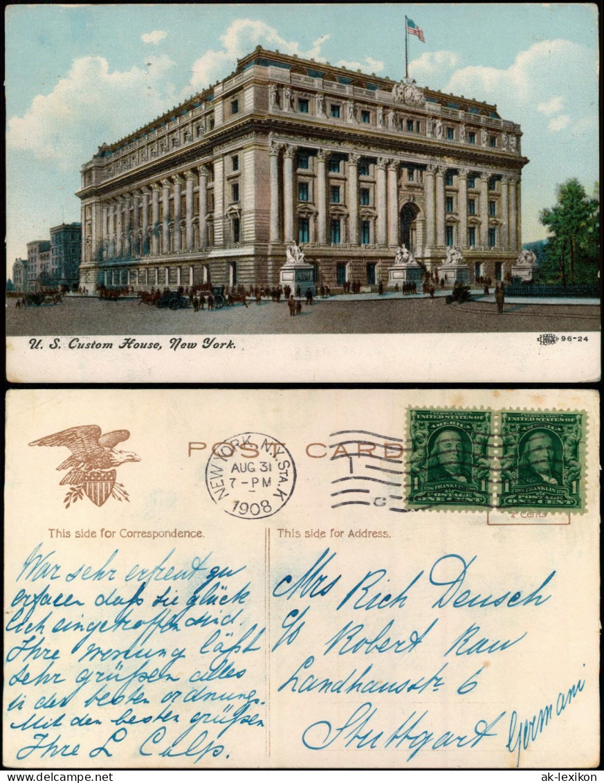 Postcard New York City U.S. Custom House 1908 - Autres & Non Classés