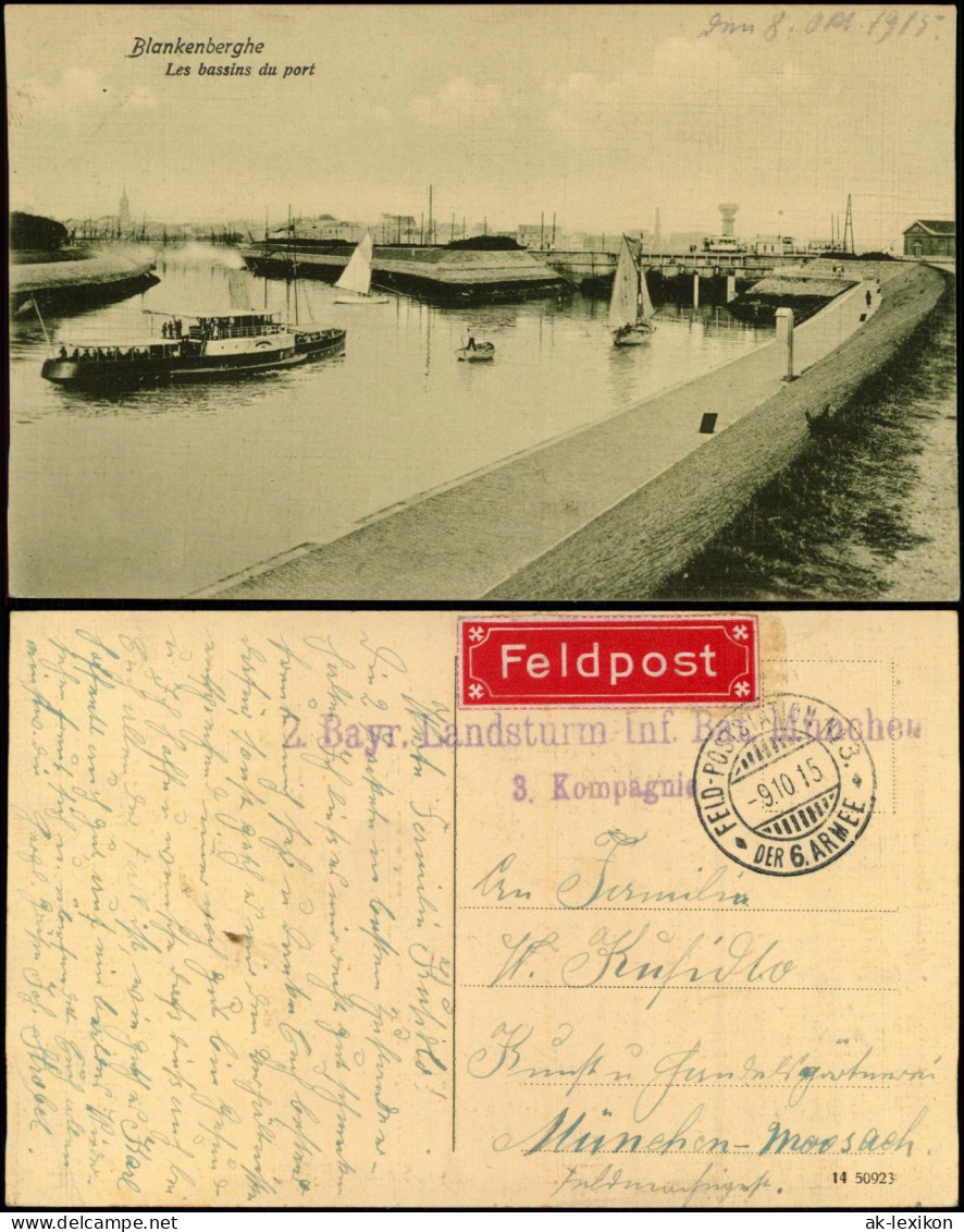 Postkaart Blankenberge Blankenberghe Hafen Dampfer 1915 Feldpost Bayr Landsturm - Other & Unclassified