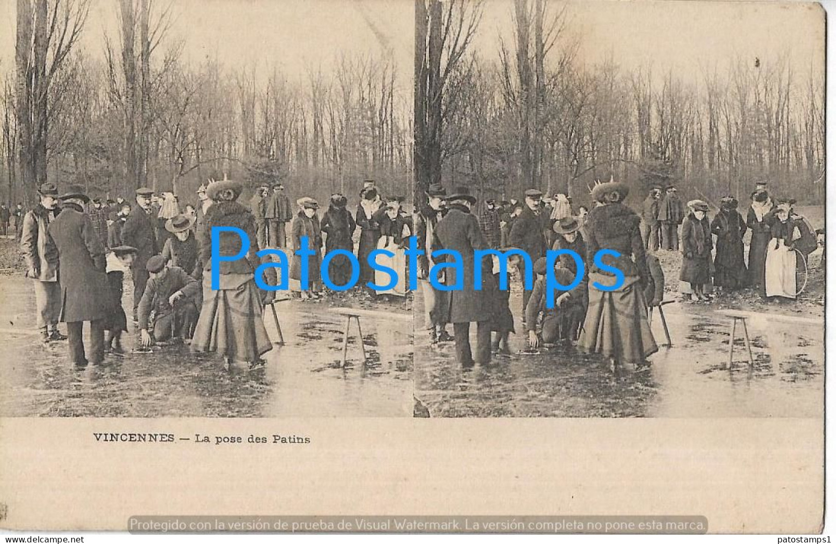 227941 FRANCE VINCENNES COSTUMES INSTALLING THE SKATES STEREO VIEW POSTAL POSTCARD - Otros & Sin Clasificación