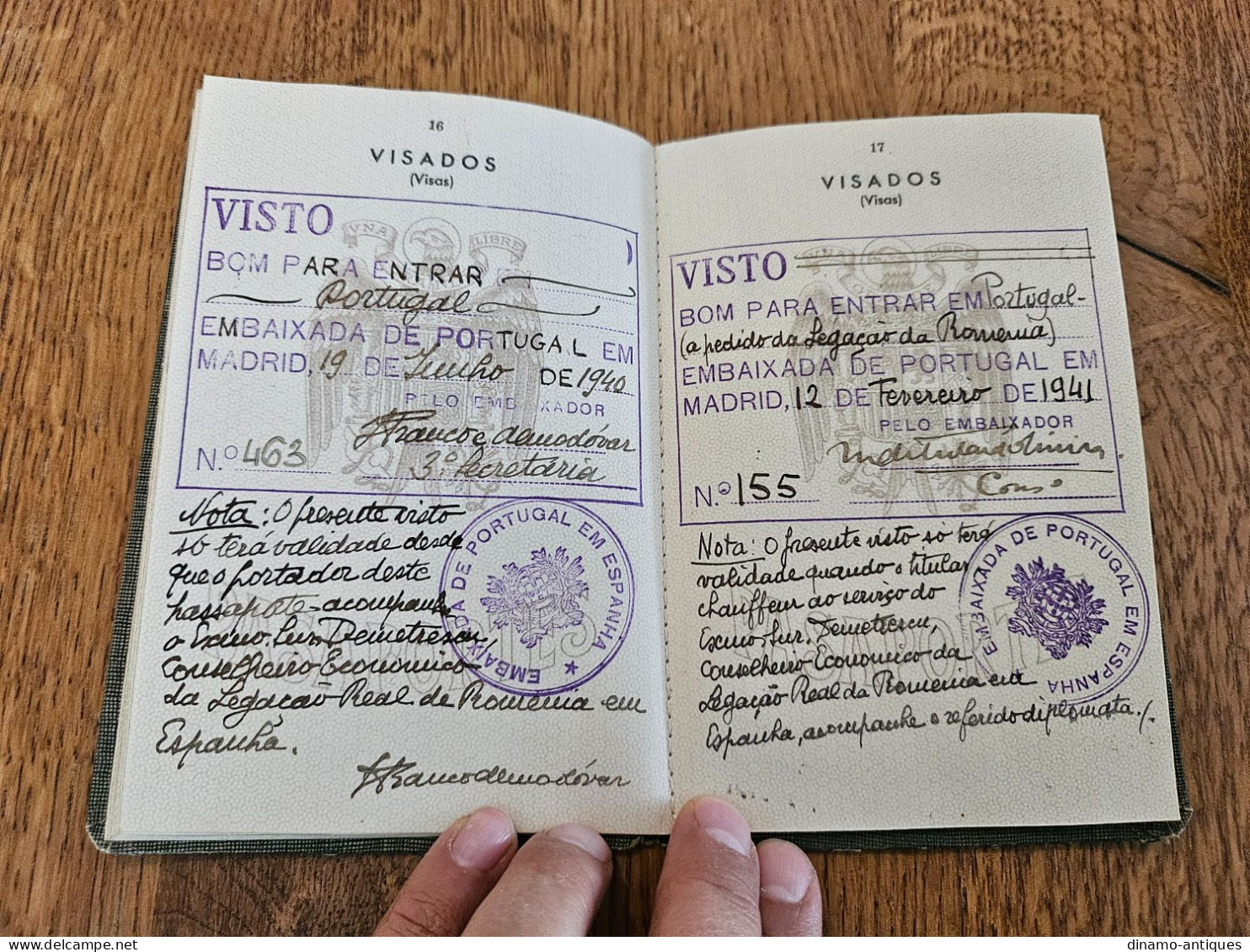 1940 Spain passport passeport issued in Madrid for a driver of Romania embassy in Spain travel to Portugal - Transporter