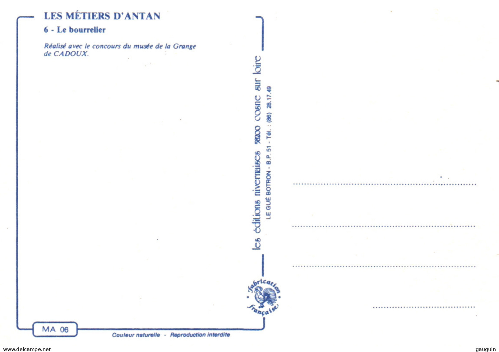 CPM - MÉTIERS D'ANTAN - Le Bourrelier - Editions Nivernaises - Craft