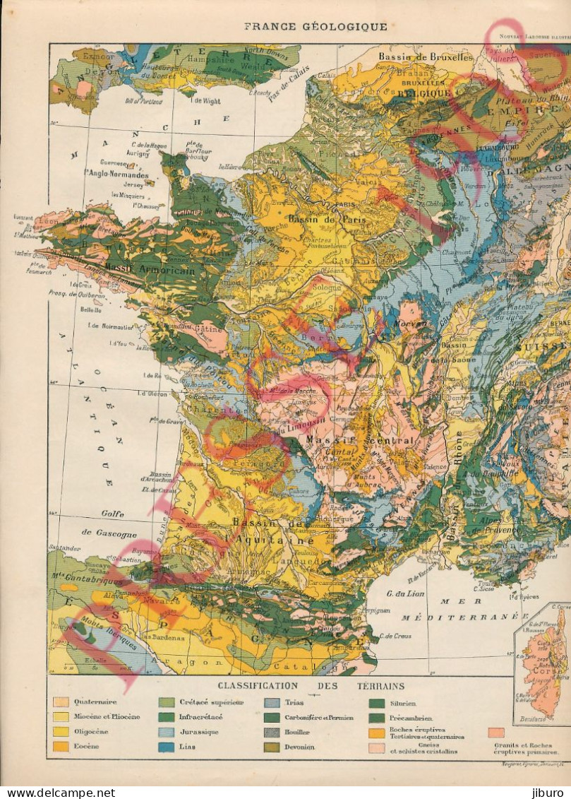 2 Vues 1908 Carte Géographique France Géologique Géologie Classification Des Terrains - Altri & Non Classificati