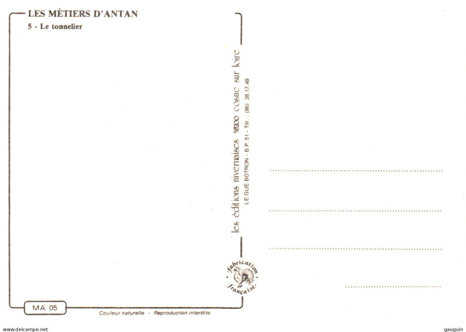 CPM - MÉTIERS D'ANTAN - Le Tonnelier - Editions Nivernaises - Craft