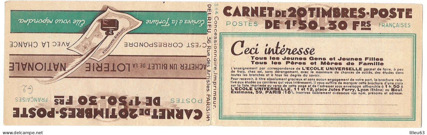 Carnet Pub Publicite Publicitaire  Type Bersier Pétain  Sup Gomme Parfaite  517 Serie 64 TTB Daté 8/7/42 + Couv Vide S64 - Old : 1906-1965