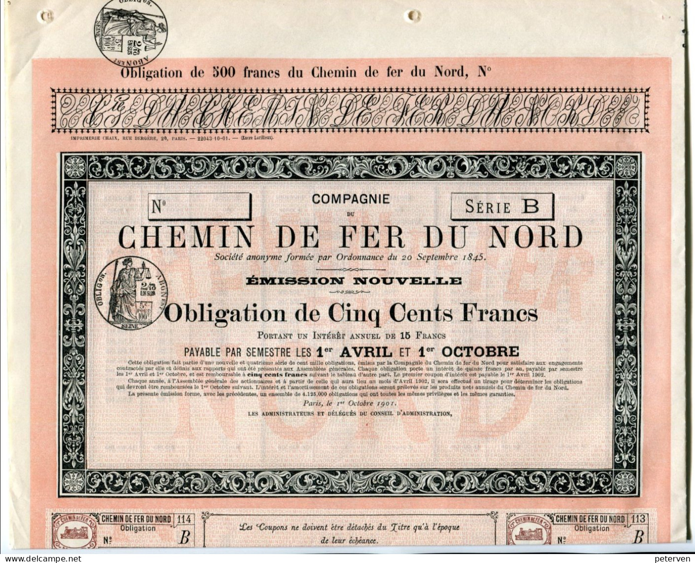 Compagnie Du CHEMIN De FER Du NORD; Obligation - Ferrocarril & Tranvías