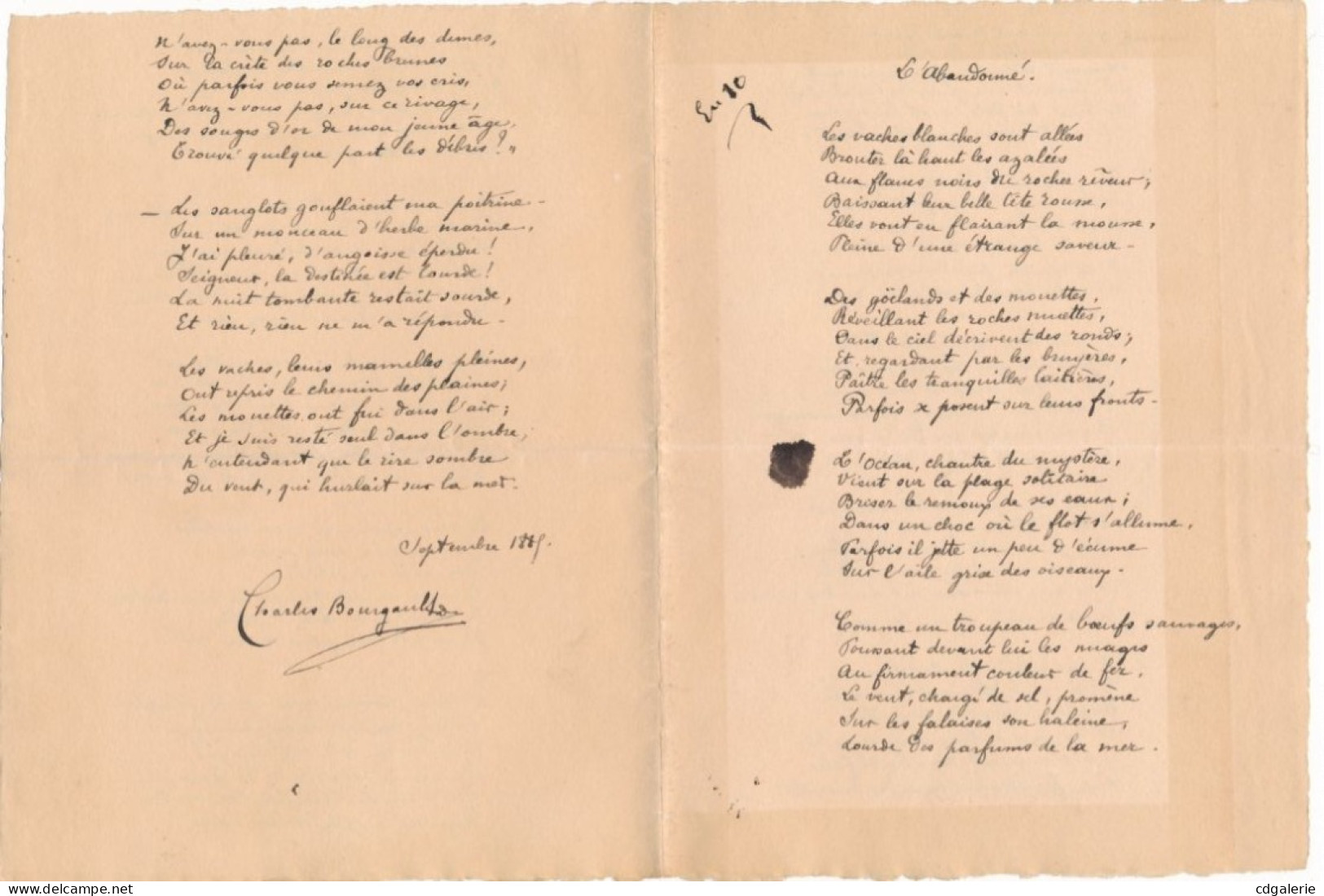 Charles BOURGAULT-DUCOUDRAY Poèle Signé ET Lettre Autographe Signée ET Lettre De Son Père - Cantantes Y Musicos