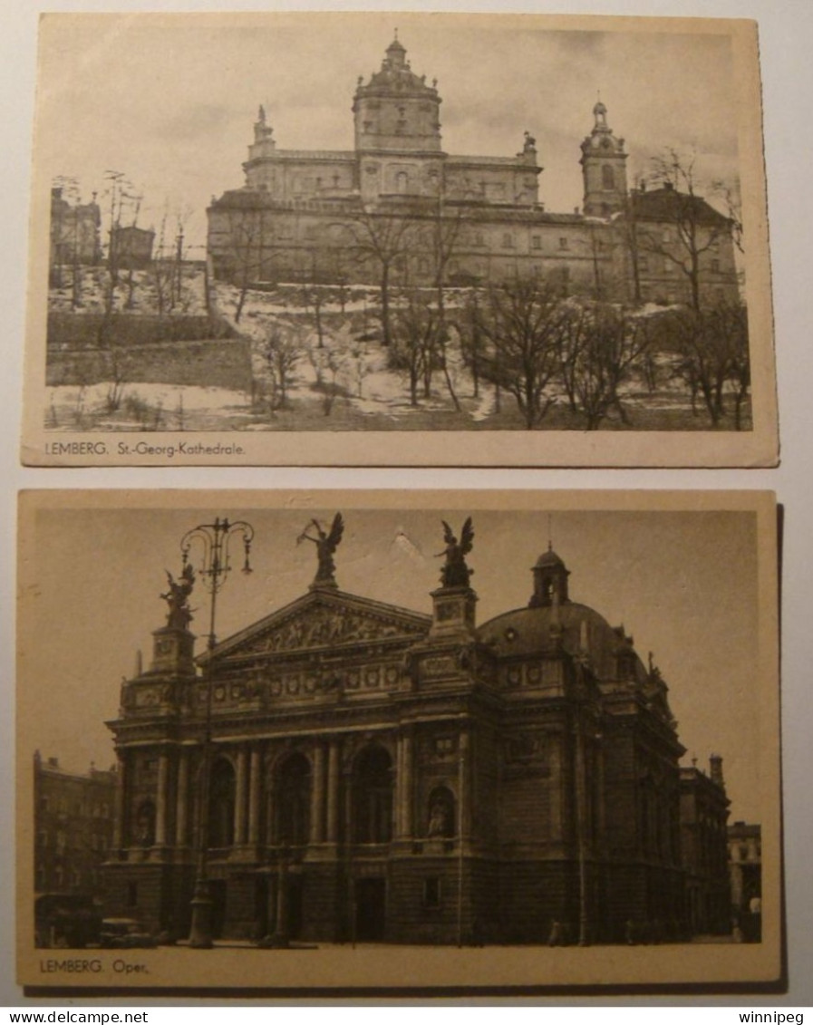 Lwow.Lemberg.3 Pc's.St.George Kathedrale.Oper.Kathedrale Bei Nacht.Photo.WWII,German Occupation.Poland.Ukraine. - Oekraïne