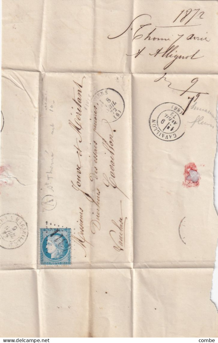 LETTRE. 5 JANV 1865. N° 22. ST CHINIAN. HERAULT. GC 3546. BOITE RURALE H = CESSENON. POUR CETTE - 1849-1876: Classic Period