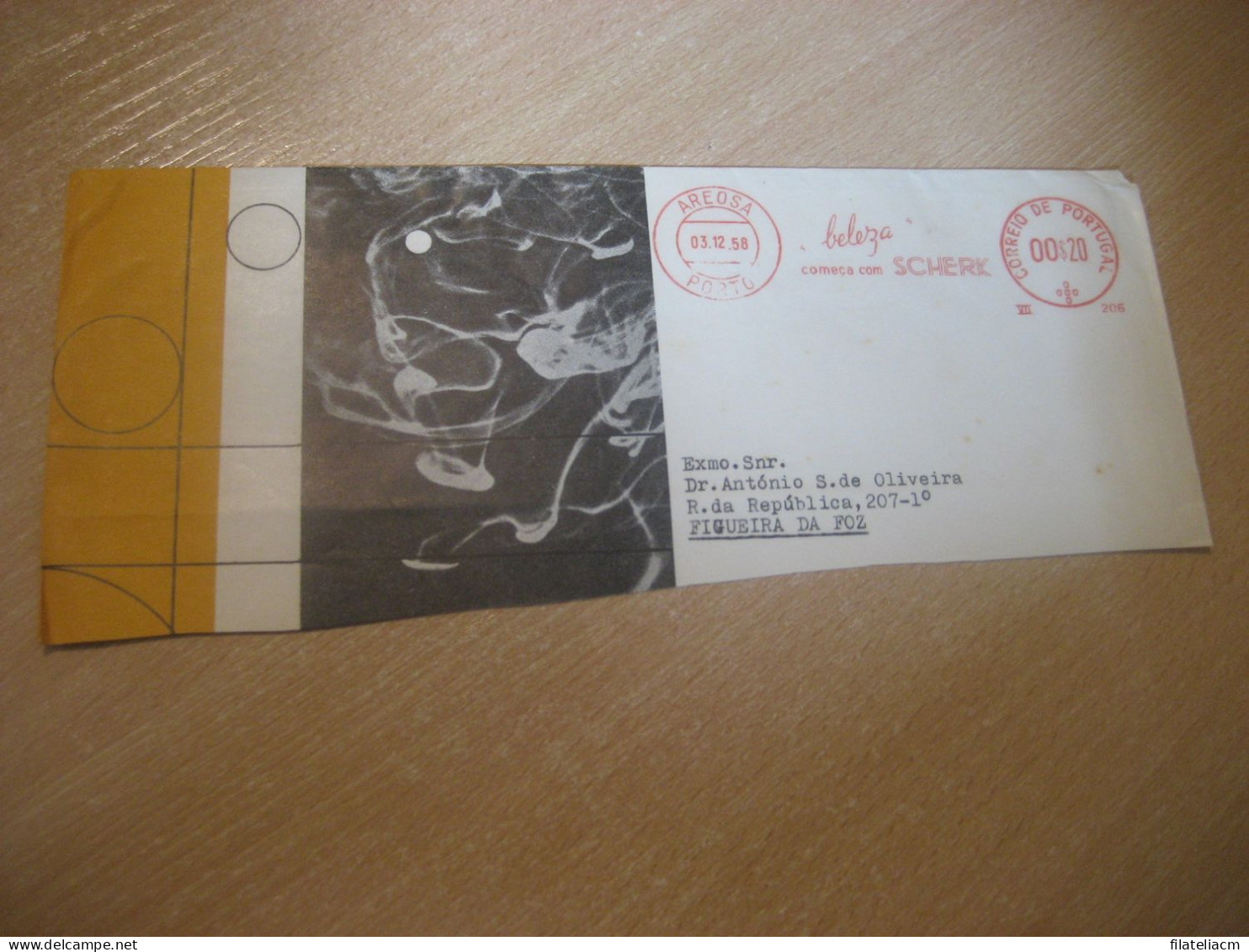 PORTO 1958 To Figueira Da Foz SCHERK Beleza Meter Mail Cancel Cut Cuted Cover PORTUGAL - Covers & Documents