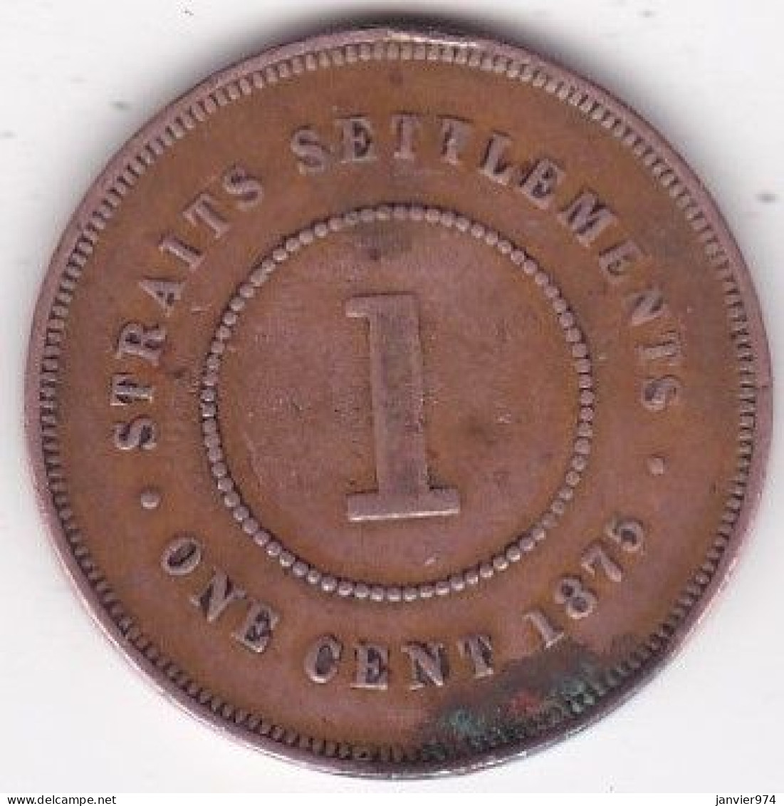 Straits Settlements 1 Cent 1875 Victoria, En Bronze, KM# 9 - Malasia