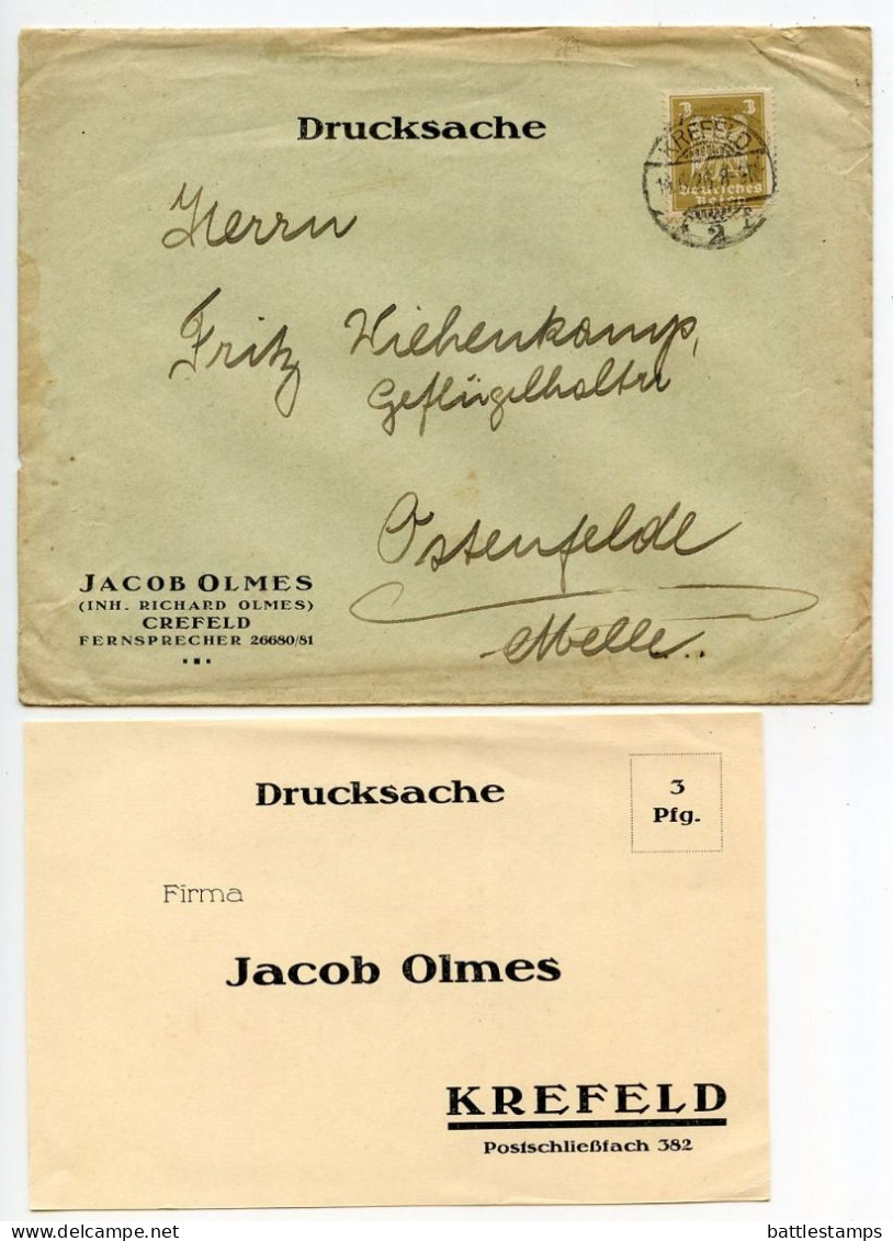 Germany 1926 Cover W/ Advertisement (Eggs); Krefeld - Jacob Olmes To Ostenfelde; 3pf. German Eagle - Covers & Documents