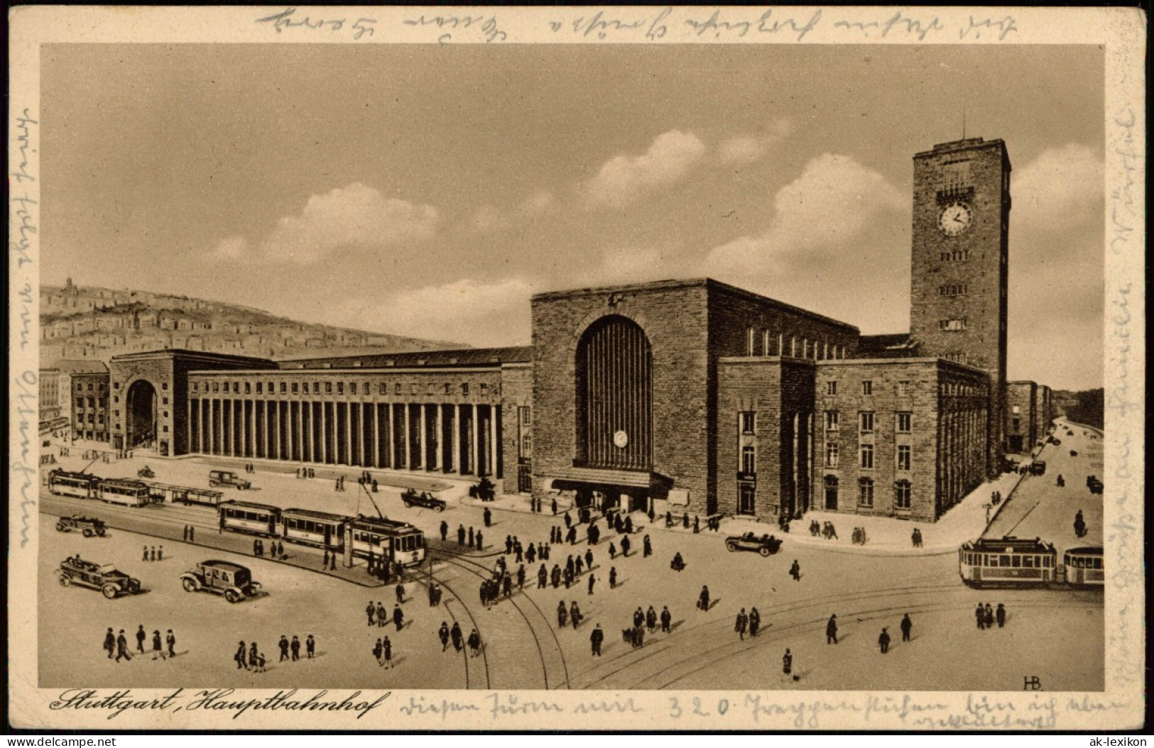 Ansichtskarte Stuttgart Hauptbahnhof Straßenbahn Künstlerkarte 1931 - Stuttgart