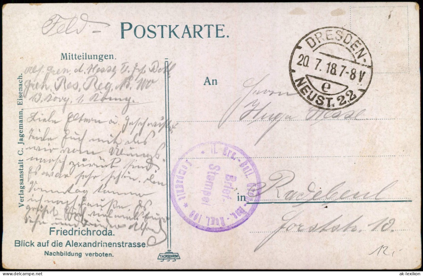 Ansichtskarte Friedrichroda Alexandrinen-Straße 1918  Gel Feldpost - Friedrichroda