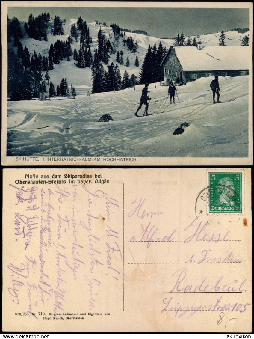 Ansichtskarte Steibis-Oberstaufen Hütte Skiläufer Im Winter 1928 - Oberstaufen