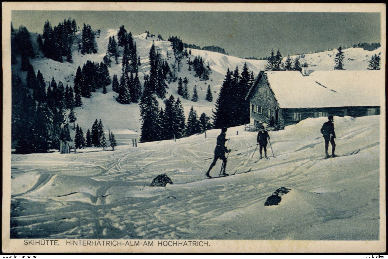 Ansichtskarte Steibis-Oberstaufen Hütte Skiläufer Im Winter 1928 - Oberstaufen