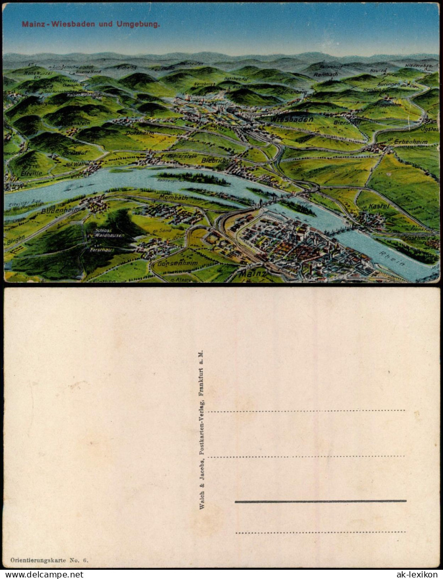 Ansichtskarte  Stadtplan Landkarten Ansichtskarte Mainz Bis Wiesbaden 1912 - Carte Geografiche