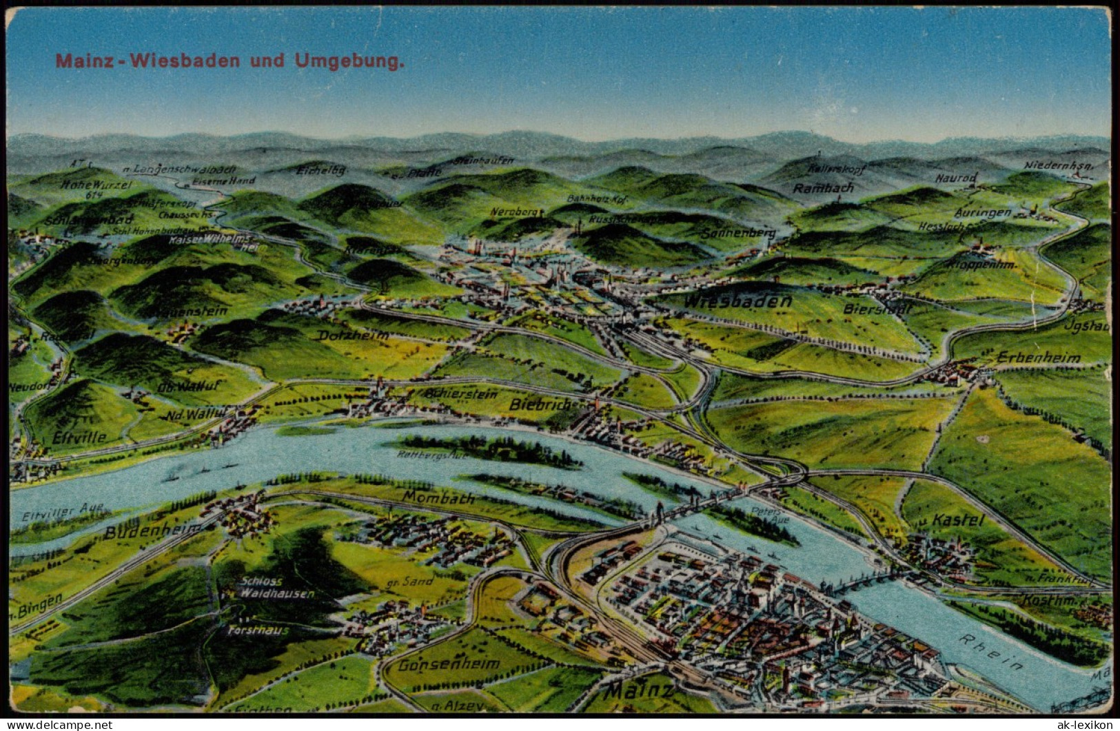 Ansichtskarte  Stadtplan Landkarten Ansichtskarte Mainz Bis Wiesbaden 1912 - Landkarten