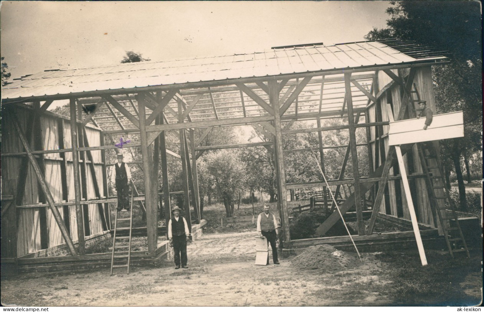 Zimmerleute Am Rohbau Berufe /Arbeit Photograph Becker Höftgrube 1913 - Paysans