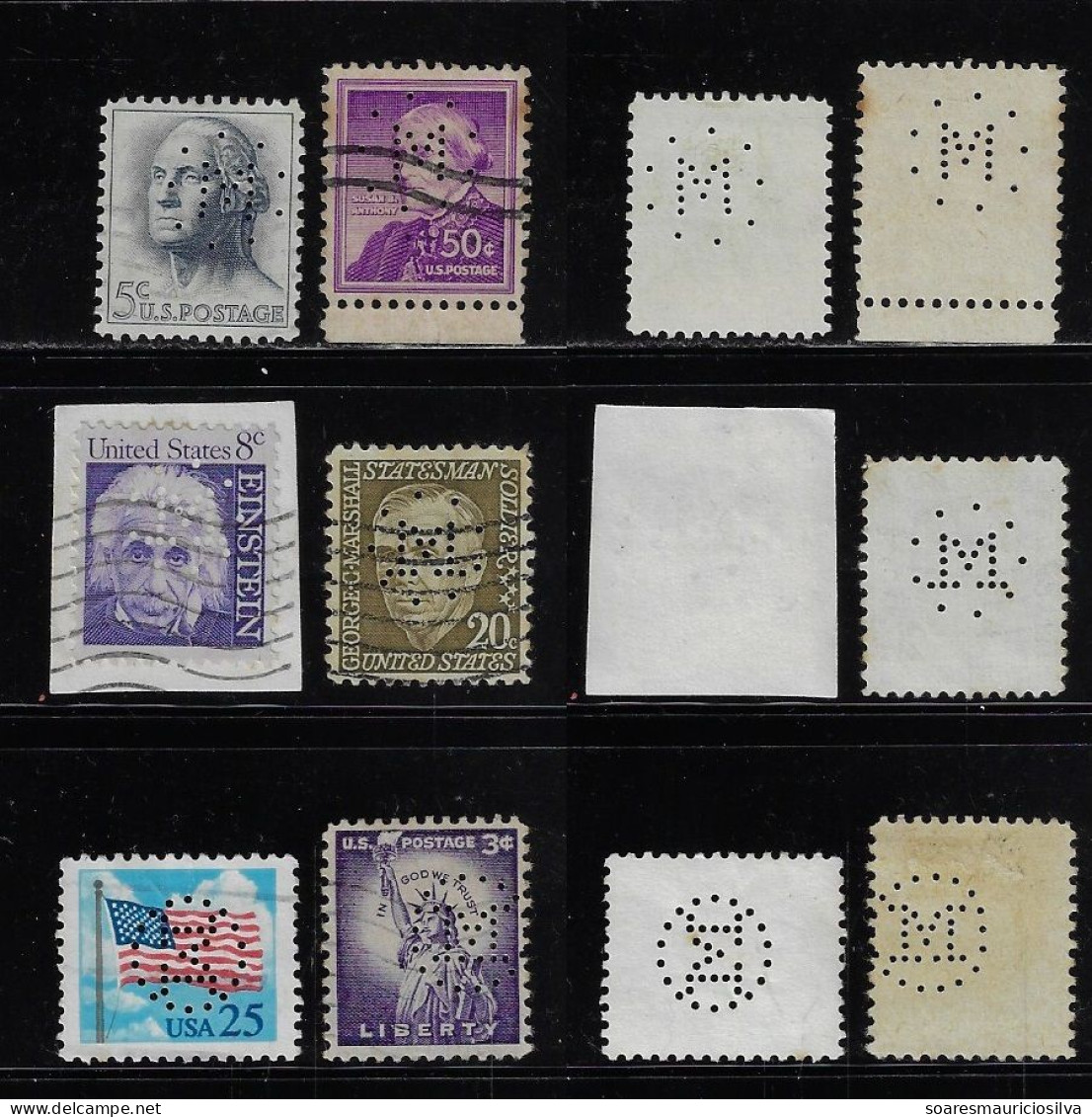 USA United States 6 Stamp With 3 Different Perfin M (circle) By State Of Michigan Lochung Perfore - Perforados