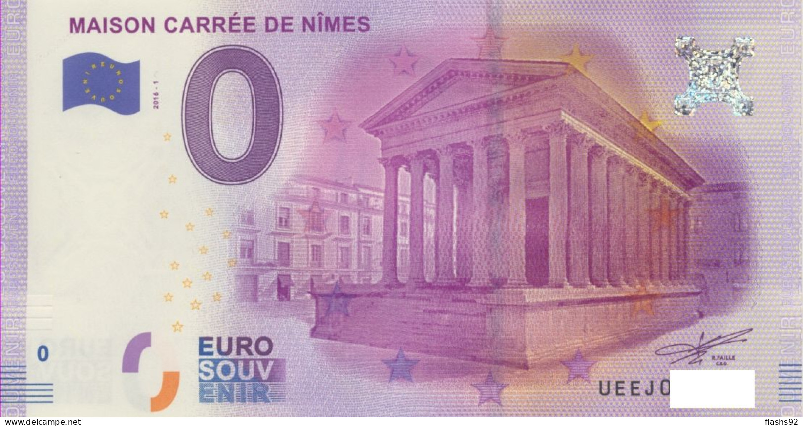 Vends Billet Souvenir Touristique 0€ Maison Carrée De Nimes 2016-1 UEEJ - Andere & Zonder Classificatie