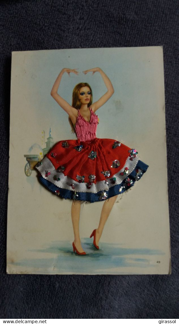 CARTE  BRODEE FOKLORE FOLKLORIQUE ESPAGNE ESPAGNOLE DANSEUSE CALECHE PRAT 49 1975 - Bestickt