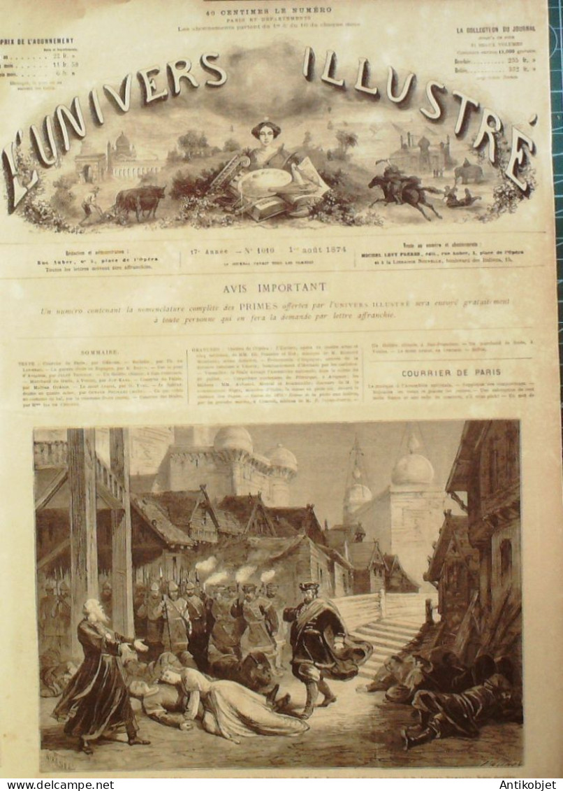 L'Univers Illustré 1874 N°1010 Avignon Petrarque (84) Cancale (35) Venezia Marchand De Fruits Mont Ararat Mistral - 1850 - 1899