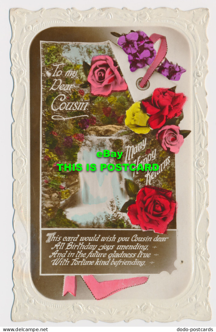 R579069 To My Dear Cousin Many Happy Returns. Waterfall. RP. 1934 - World