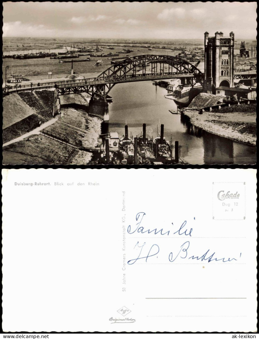 Ansichtskarte Ruhrort-Duisburg Ruhrorterhafen, Brücke - Dampfer 1957 - Duisburg