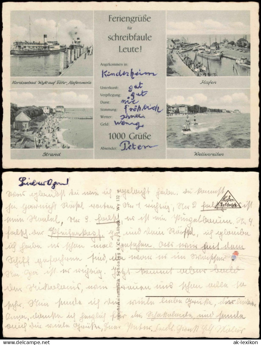Ansichtskarte Wyk (Föhr) Strand, Wellenreiten, Hafen 1954 - Otros & Sin Clasificación
