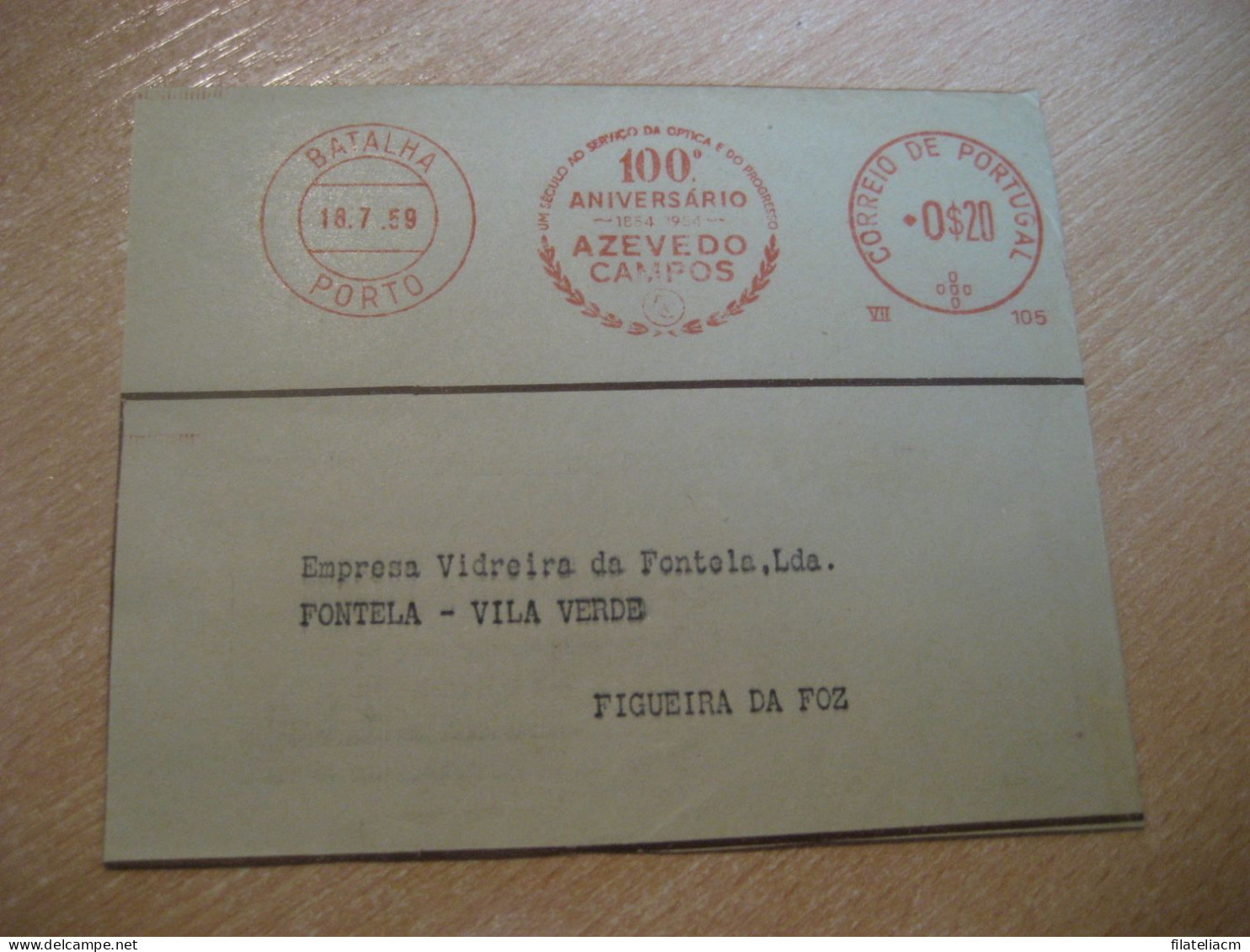 PORTO 1959 To Figueira Da Foz Azevedo Campos Optica Optics Optical Meter Mail Cancel Cut Cuted Cover PORTUGAL - Brieven En Documenten