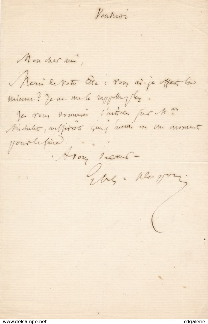 Eugène André DESPOIS Lettre Autographe Signée Opposant Second Empire - Schriftsteller