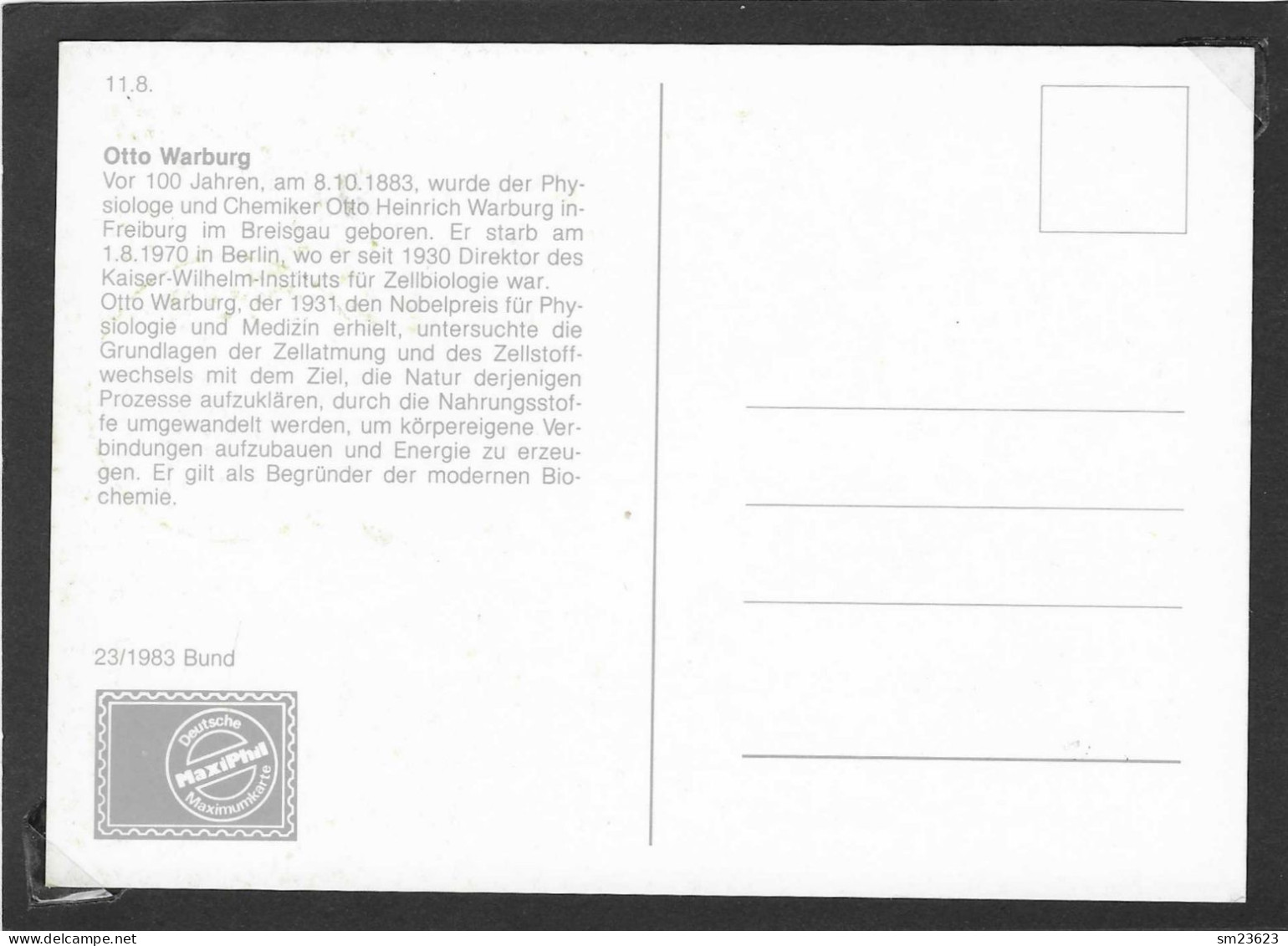 BRD 1983  Mi.Nr. 1184 , Otto Warburg - Hagenbach Maximum Card - Stempel Bonn -11.08.1983 - 1981-2000