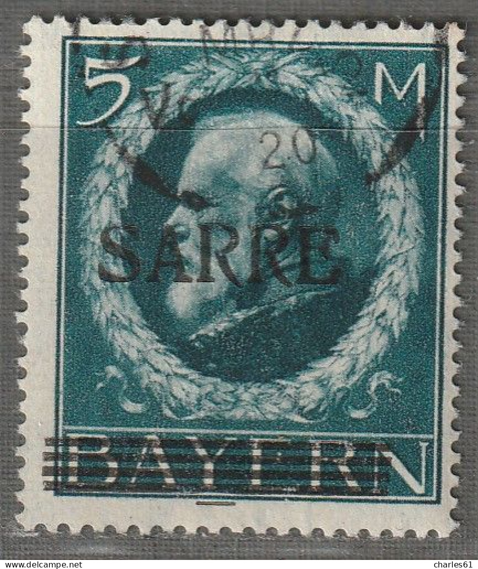 SARRE - N°30 Obl (1920) 5m Bleu - Signé - Usati