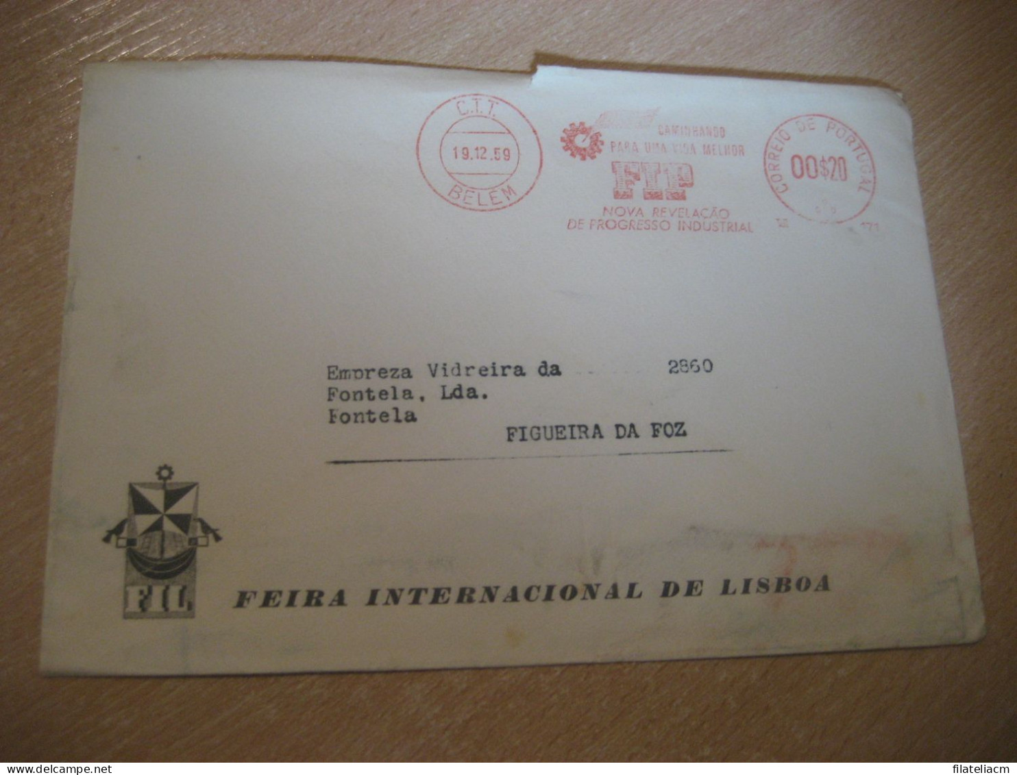 BELEM 1959 To Figueira Da Foz FIP Feira Industrial Industry Fair FIL Meter Mail Cancel Slight Damaged Cover PORTUGAL - Cartas & Documentos