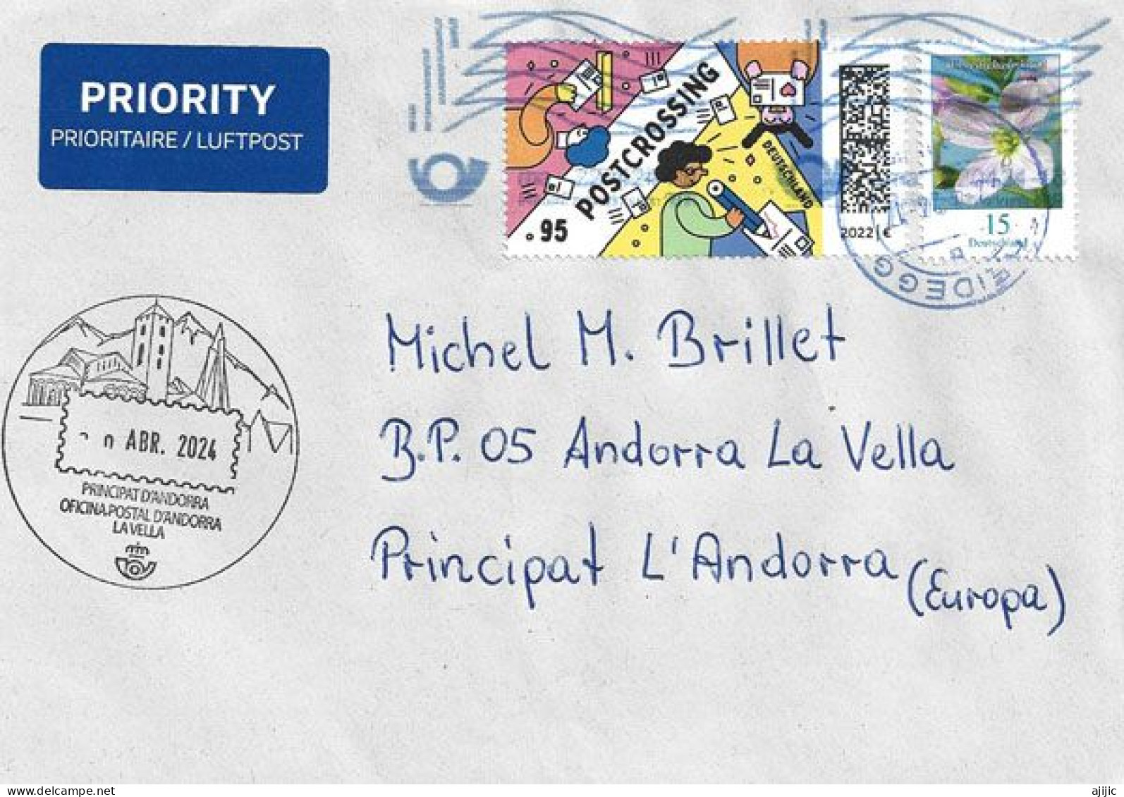 2024. Connecting The World - Postcrossing, Letter To Andorra , With Andorran Illustrated Arrival Postmark - Covers & Documents