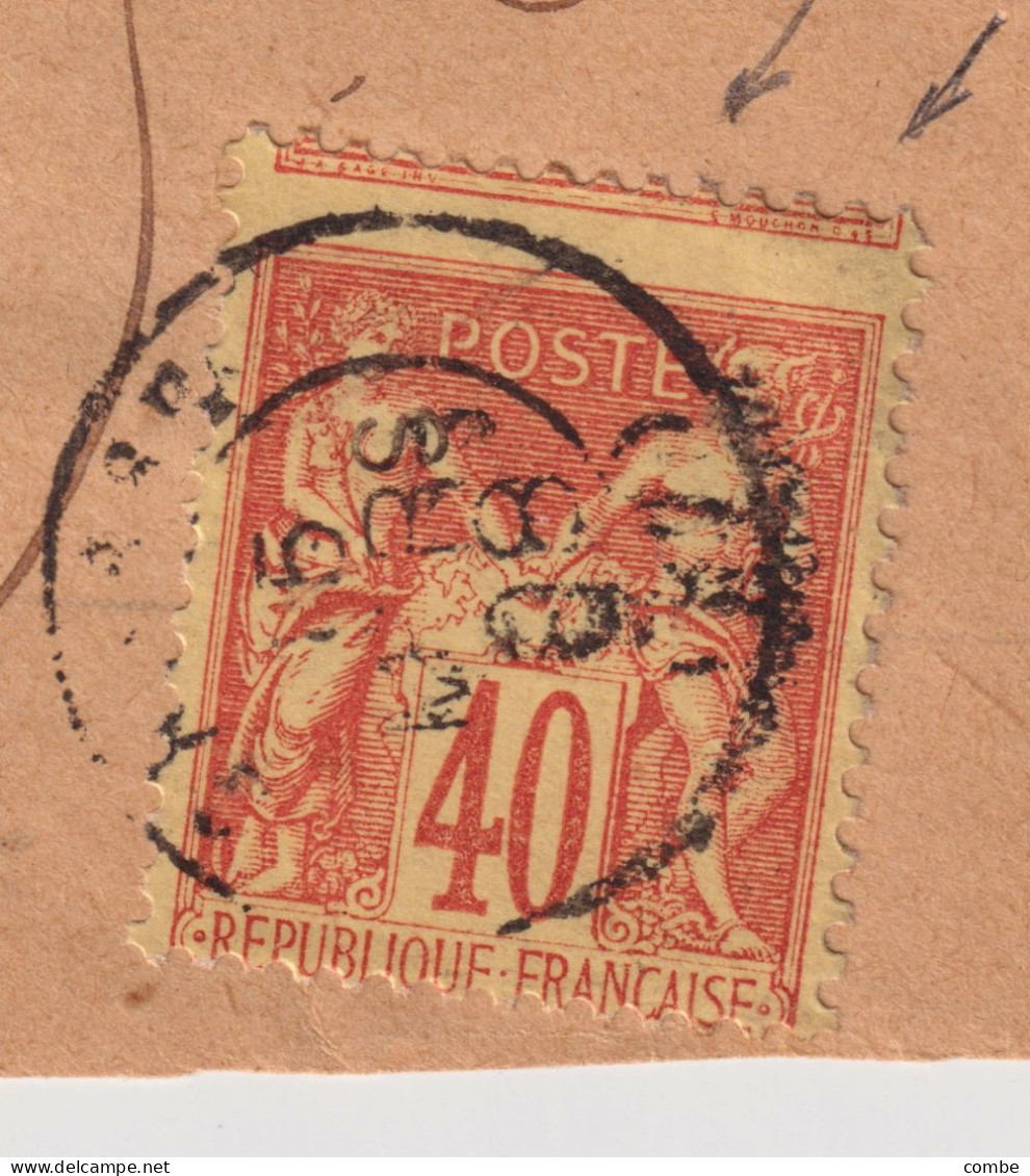 LETTRE. DEVANT. 1° MARS 1888. SAGE 40c. PIQUAGE A CHEVAL. RECOMMANDE GRASSE. ALPES MARITIMES. POUR MARSEILLE - 1876-1898 Sage (Type II)