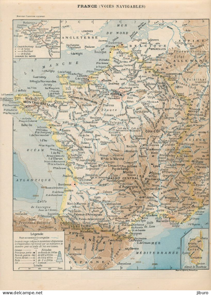 Carte Géographique1908France Voies Navigables (Batellerie) Briare Moret Castets Midouze Coutras Montignac Chemins De Fer - Other & Unclassified