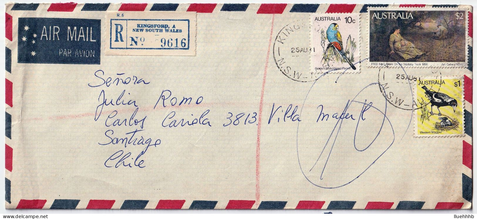 AUSTRALIA: 1981 Registered Airmail Cover To CHILE, $3.10 Rate - Covers & Documents