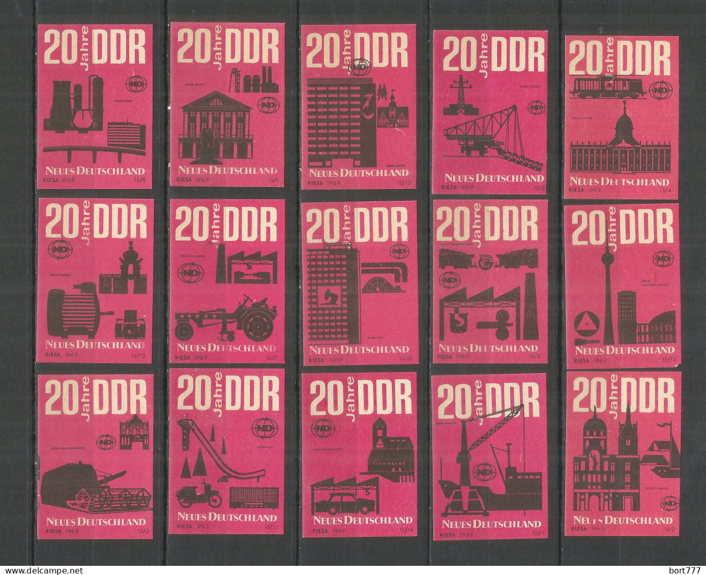 Germany DDR , 15 Old Matchbox Labels - Cajas De Cerillas - Etiquetas